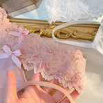 Cross Belt Lace Transparent Sexy Underpants Women's Low Waist Mesh Hollowed Bow Panties Cotton Breathable Briefs Lingerie