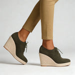 2026 Big Size 43 Vintage Brown Black Pointy Toe Lace-up High Heels Espadrilles Pumps Comfy Walk Office Lady Wedges Shoes Women