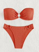 Sexy Bandeau Bikinis Sets Women Metal Ring Linked Push Up Micro Swimsuit 2025 Solid Bathing Suit Thong Swimwear Trajes De Baño