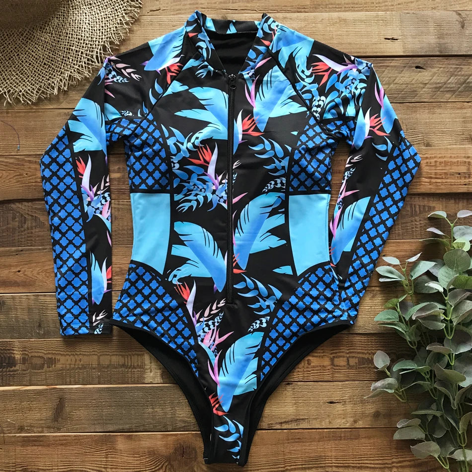2026 Surfing Sport Swimsuit Long Sleeves Women One Piece SwimsuitSwimwear Solid Monokini Bathing Suit Tropical Bodysuit Female
