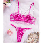 Women Sexy Lingerie Fashion Chain Bra Sets Rose Red Embroidery Fancy Underwear Steel Ring Bralette Intimate Matching Exotic Sets