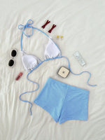 Sexy Blue Plaid Bikini Set 2026 Women Bow Strap Bandage Push Up High Waist Panties Swimsuit Beach Bathing Suit 2 Piece Swimwear