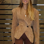 Phantasy Single Breasted Buckle Casual Suede Jacket Street Fashion Waist with Buttons Coat Casual Style Vintage Clothing 2025