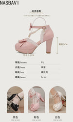 Women Girls Mary Janes 9cm High Heel Ankle Strap Pumps Sweet Chunky Buckle Princess White Sandals New Summer Large Size 33-48