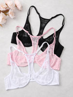 3-Piece Plus Size Lingerie With Lace Front Buttons For Women BrassiereAdjustable Underwear Comfort And Breathability Bra