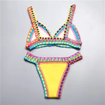 Bikini Crochet 2026 Handmade Knit Patchwork Reversible 2 Piece Swimsuit Women Halter Top Brazilian Bathing Suit Thong Swimwear