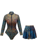 Vintage Leaves Print SPF Sunscreen Pants Swimwear Sets Women Long Sleeve Zipper Bathing Suit Sun Protect One Piece Swimsuit 2026