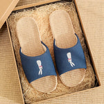 Breathable Cotton Flax Slippers For Women Men Indoor Shoes Anti-slip Light Weight Cute Cartoon Couples Home Floor Slides