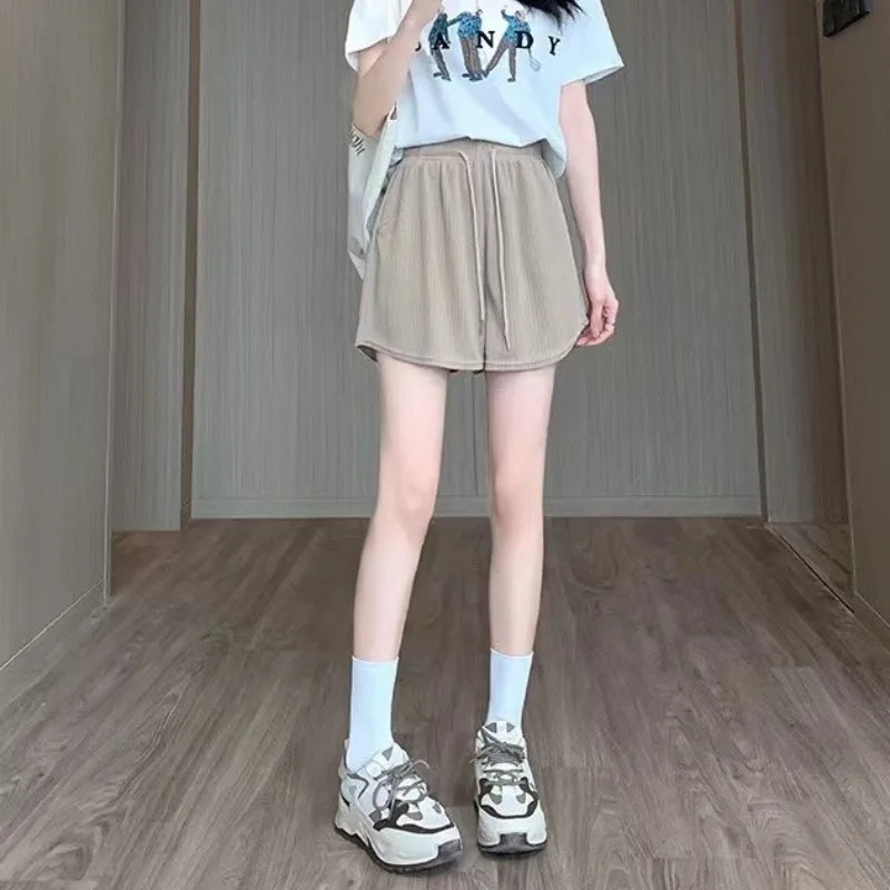 Summer Shorts Skirts Women Elastic High Waist Casual Wide Leg Shorts Korean A Line Loose Mini Skirt Black Short Pants