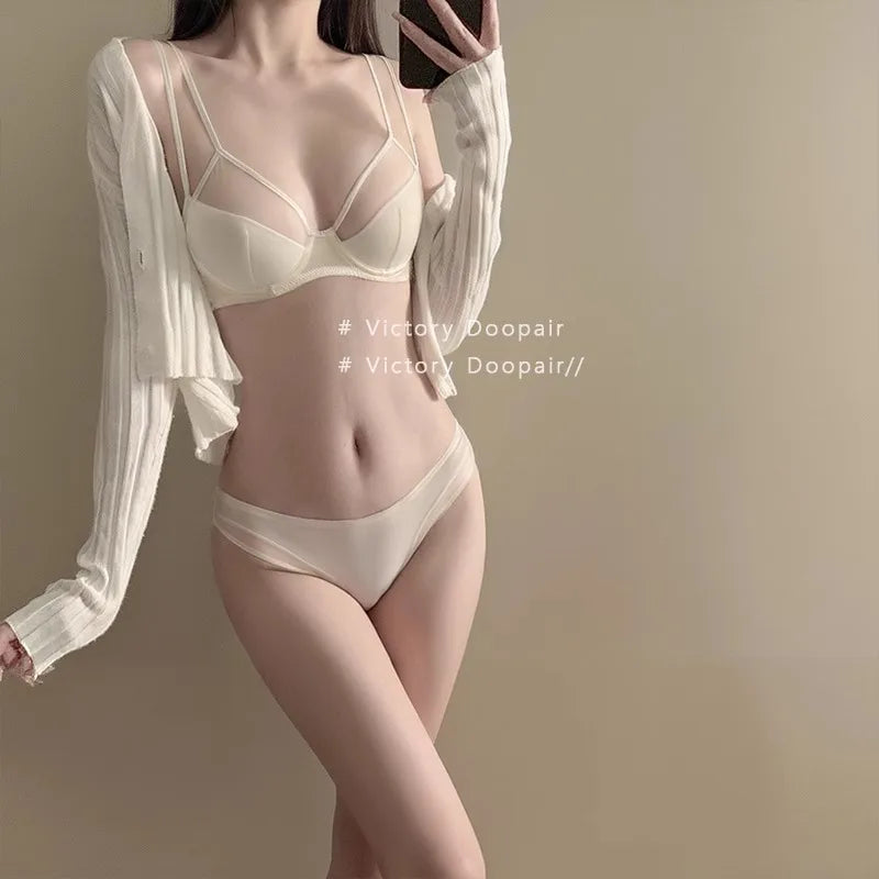 Corset Lingerie Set USA✨Pure Desire French Triangle Bra🌸Double Strap Lift✔Anti Sagging✔See-Through Cover✨Slimming Underwear