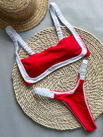 Splicing Micro Thong Bikini Women Bandeau Swimwear Female Swimsuit Two-pieces Bikini Set High Cut Bather Bathing Suit Swim Lady