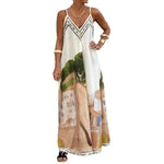 Casual Vacation Style Print Spaghetti Strap long Dresses Women Sexy V-neck Backless Loose Sleeveless Dress Female Summer New