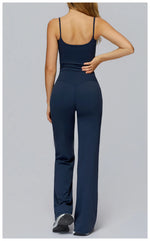 Yoga Suit Gym Fitness Set Hanging Neck Slim Sports Tank Top High Waist Wide Leg Pants Tracksuit Outdoor Running Athletic Wear