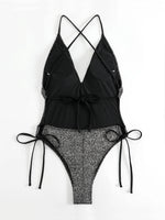 DEKA Sequins One Piece Swimwear Shiny Deep V Swimsuit Female Monokini Sexy Women's Push Up Glitter Swimsuit