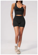 Seamless Gym Yoga Sets Women Breathable I-shaped Shock-absorbing Slim Sports Tank Top High Waist Shorts Training Fitness Suit