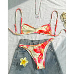 S - XL Flower Printed Bikini Female Swimsuit Women Swimwear Two-Pieces Bikini Set High Leg Cut Bather Bathing Suit Swim V7800