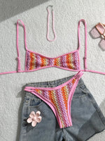 Crochet Striped Brazilian Bikini Women Swimsuit Female Swimwear Two-pieces Bikini Set High Leg Cut Bather Bathing Suit Swim Lady