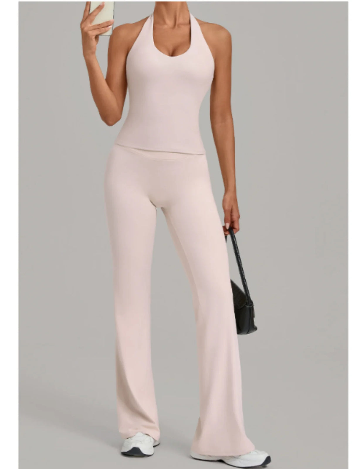 2PCS Yoga Suit Women Hanging Neck Slim Sports Tank Top Gym Tracksuit Outwear High Waist Leggings Workout Fitness Running Sets