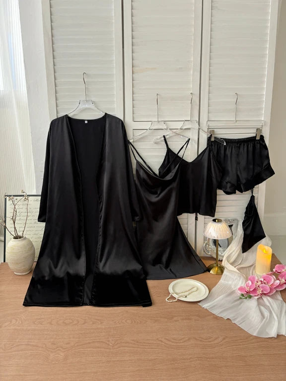 Five piece set of women's home clothes, plain sleepwear set, thin sleepwear, camisole shorts, camisole skirt set, elegant, sexy,