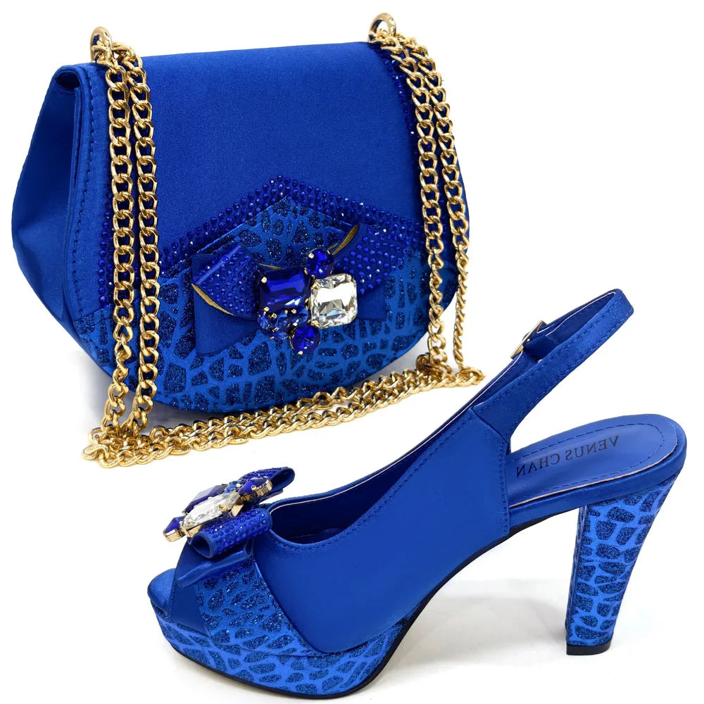 Doershow new come Matching Women Shoe and Bag Set Decorated black Nigerian Shoes and Bag Set Italy Shoes and Bag set HDF1-17