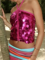 2026 Fashion Women's Sequins Skirts Side Tie-ups Mini Short Skirts Beach Club Party Sexy Skirts Halter Vest Streetwear