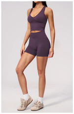 Seamless Gym Yoga Sets Women Breathable I-shaped Shock-absorbing Slim Sports Tank Top High Waist Shorts Training Fitness Suit