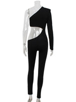 Ahagaga Sexy Club Women's Jumpsuits Single Sleeves Solid Skinny Hollow Out Long Pancil Pants Streetwear Causal Female Rompers
