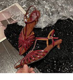 NASBAVI Designer Sandals Women Shoes Narrow Band Sexy Sandals Kitten Heels Pointed Toe Ladies Concise Footwear Summer Red Shoes