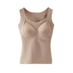 Women Sleeveless Thermal Tank Top with Built-in Bra Fleece Lined Warm Base Layer Tunic Camisole Undershirt for Cold Weather