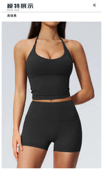 Quick Drying 2 Pcs Yoga Sets Women V Neck Slimming Sports Tank Top High Waist Shorts Fitness Suit Outwear Gym Running Tracksuits