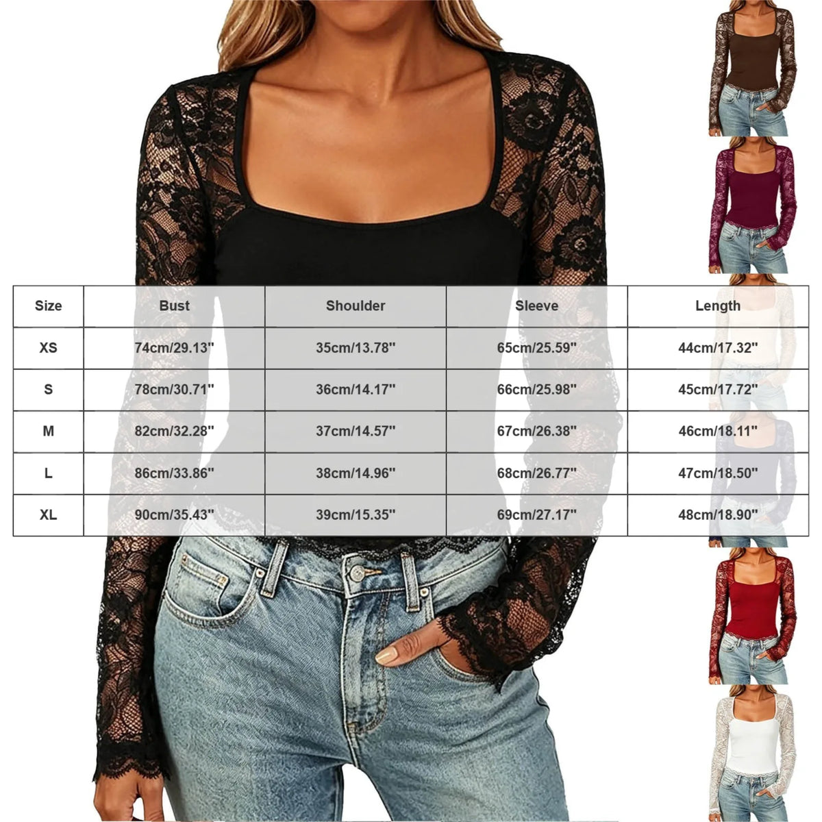Women'S Sexy Lace Patchwork Square Collar Long Sleeve T-Shirt Elegant Sheer Mesh Slim Fit Cropped Top Spring/Fall 2026 Basic Top