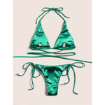 Sexy 13 Colors Halter Satin Brazilian Bikini Women Swimwear Female Swimsuit Two-pieces Bikini set Bather Bathing Suit Swim V4966