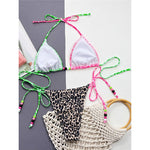 Sexy Leopard Printed Splicing Halter Bikini Women Swimwear Female Swimsuit Two-Pieces Bikini Set Bather Bathing Suit Swim V4517
