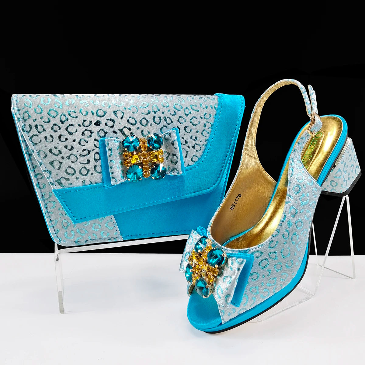 Doershow Italian green Shoes And Bag Sets For Evening Party With Stones Italian Leather Handbags Match Bags!1-1