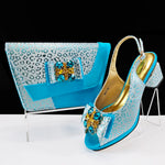 Doershow Italian green Shoes And Bag Sets For Evening Party With Stones Italian Leather Handbags Match Bags!1-1