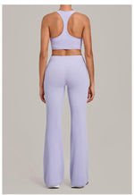 Breathable Stretch Yoga Sets Women Quick Drying Shockproof Sports Bra High Waist Bell Bottom Pants Gym Two-piece Fitness Suit