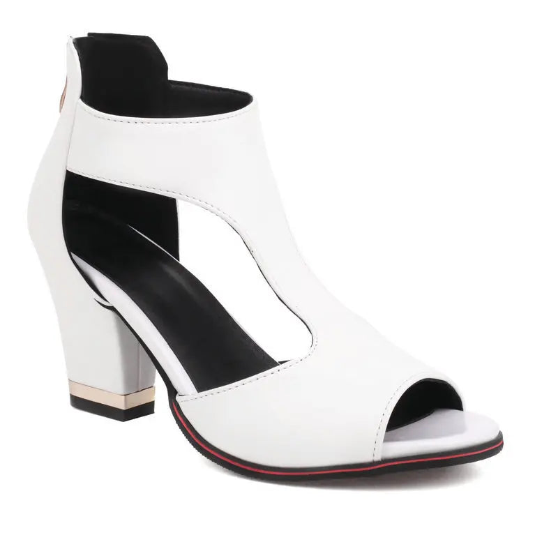 Fish Mouth High Heel Shoes Women's Summer Thick Heel Sandals Waterproof Platform Thick Sole Sexy Slim Back Zipper Hollow