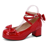 Big Size 50 Sweet Purple Mary Janes Pumps Cute Blue Bow Knot Block Heels Shoes Women White Lovely Lolita Pink y2k Platform Shoes