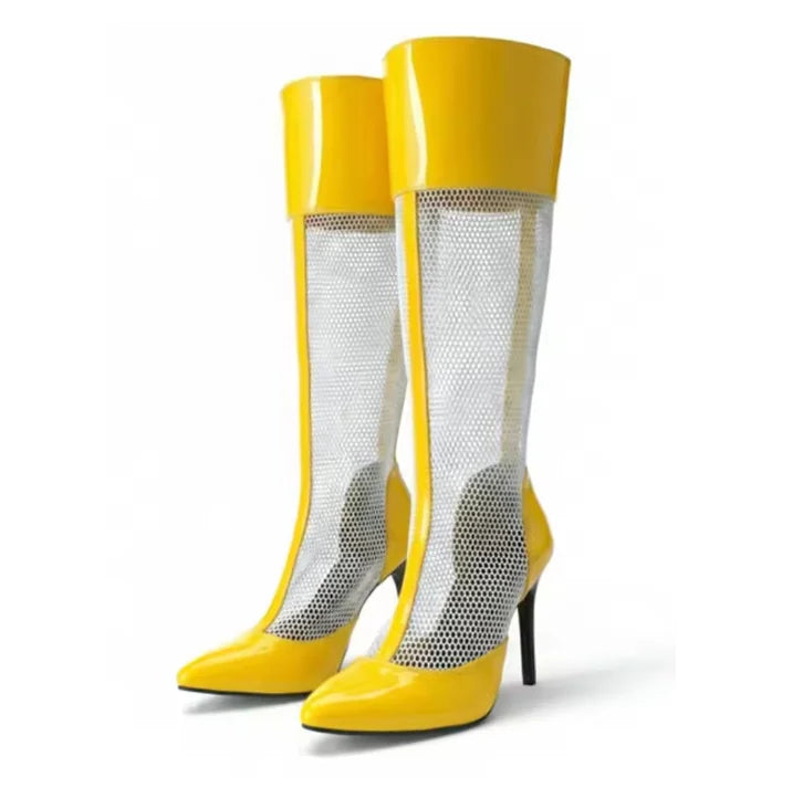 Spring/Summer Women's Stiletto High Heels Neon Green Mesh Strap Pointed Toe Gladiator New Large Size 34-48 Cool Boots 10cm 2026