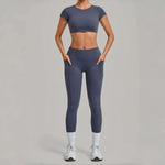 Women's Seamless Yoga Sets Sports Running High Waist Hip-lifting Pants Backless Short-sleeve Suits Workout Fitness Leggings Sets