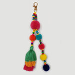 Summer Beach Shell Keychain Boho Style Hair Ball Tassel Keychain Colorful Pompom Keyring for Women Bag Hanging Pendants
