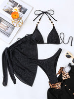 DEKA Women New Sexy Diamond Black Chain Bikinis Set Rhinestones 3 PCS Swiwmear Crystal Swimsuit Fashion Strap Bathing Suit