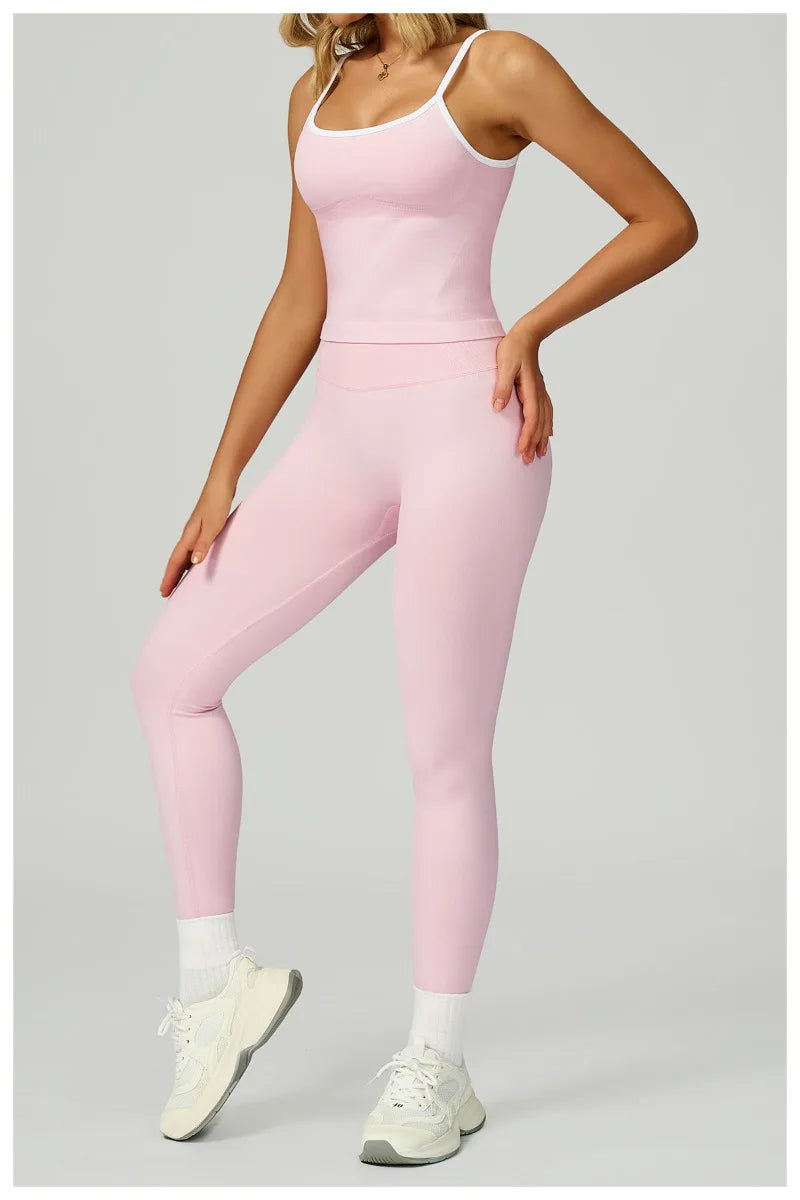 2 Pieces Women's Seamless Yoga Set Fitness Running Sports Set Slim Fit High Waist Beautiful Back Tracksuit