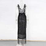 Sexy Fringe Tassel Knitted Crochet Tunic Beach Cover Up Women Long Dresses Cover-ups Beach Dress Beach Wear Beachwear Female