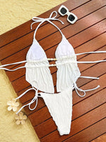 Sexy Triangle Bikini Women Summer Hollow Out Bandage Cross Crop Top Tie Side Thong Swimsuit Bathing Suit Holiday Swimwear
