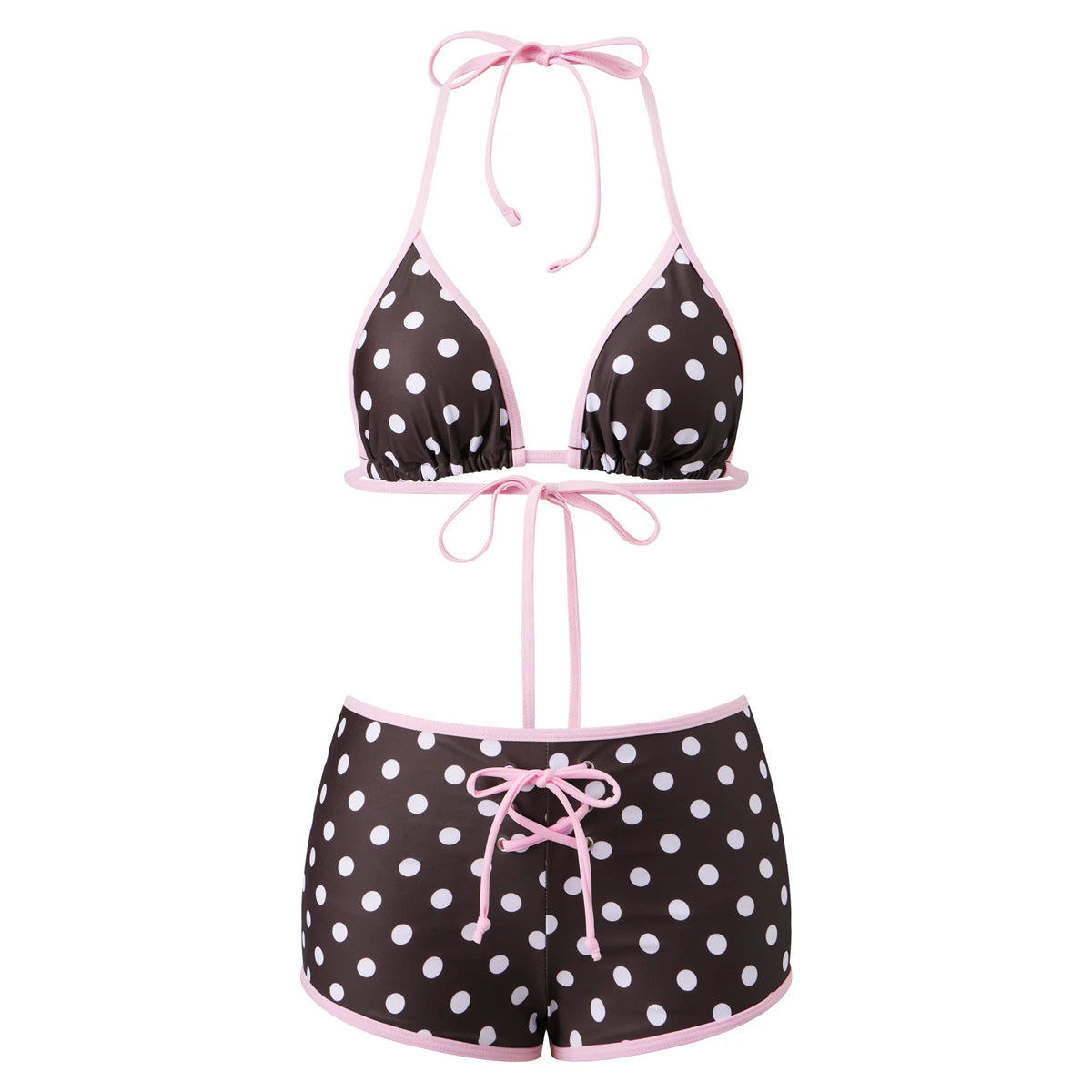 Women Bikini Sets Tie-up Halter Bra Tops and Swim Shorts Casual Bathing Suits for Beach Pool Female 2 Piece Swimsuits