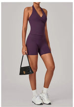Women's Seamless Yoga Fitness Sets Sports Halter Neck Backless Vest Hip-lifting Slim Fit Shorts Suits Running Workout Gym Sets