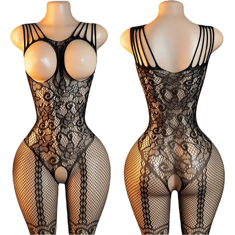 Adult Crotchless Lingerie Women Erotic Crossover Breastless Underwear SetSexy Bodystocking BDSM Fishnet Bondage Set GamesToy