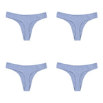 4Pcs/Set Cotton Panties Women Low-Rise Thong G-string Solid Breathable Stretchy Underwear Ladies Sexy T-back Lingerie M-XL