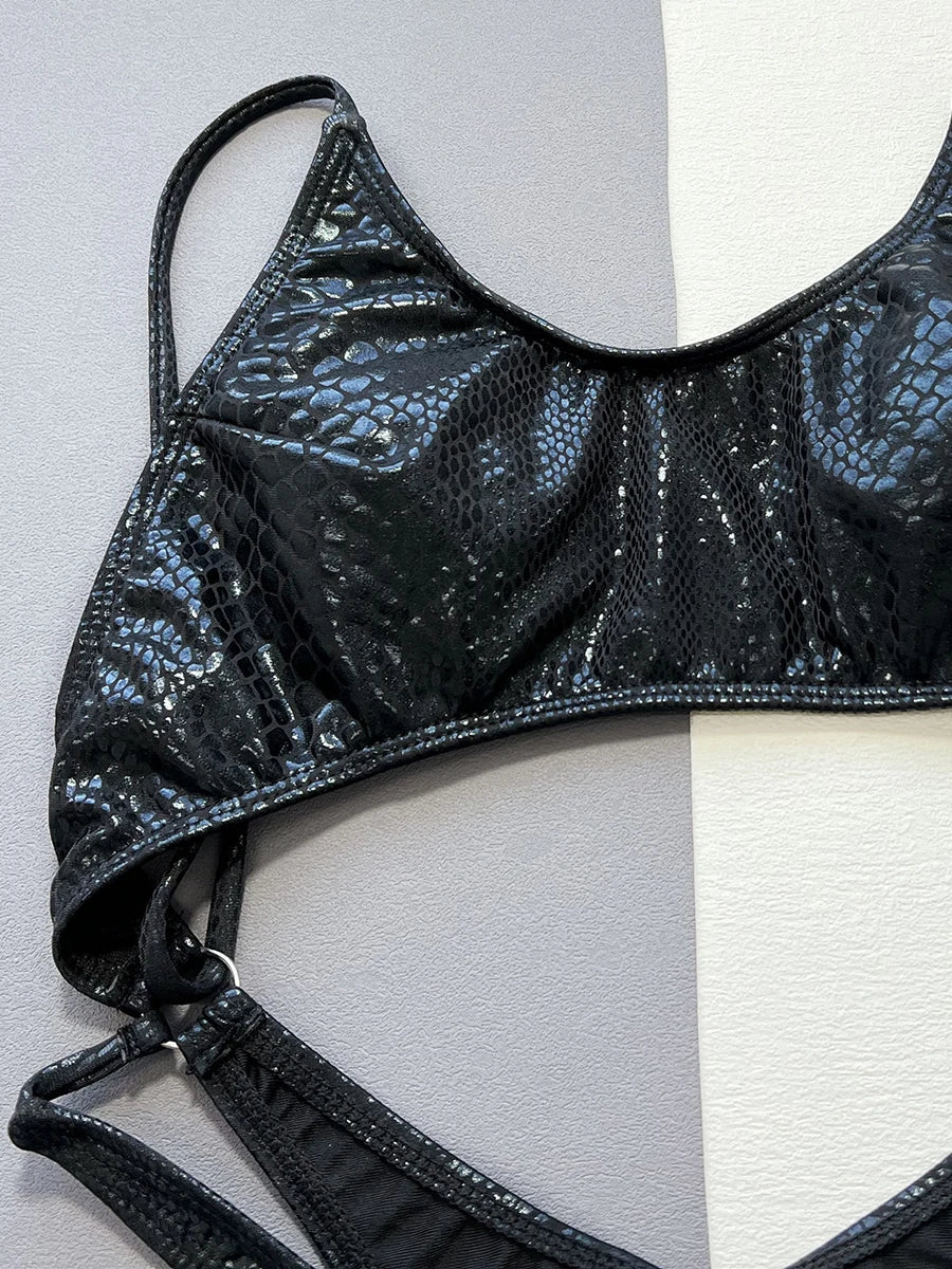 Snake Skin Tummy Cut Out Mini Mirco Thong One Piece Swimsuit Women Swimwear Female Monokini Backless Bathing Suit Swim Beachwear